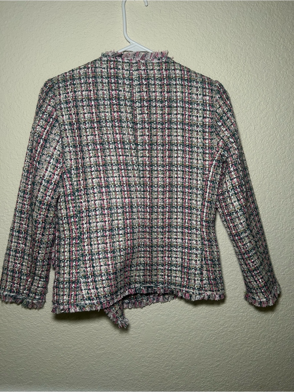 Ann Taylor Pink Multi-Color Tweed Double-Breasted Fringe Jacket 00P Girl Mature - Picture 7 of 8